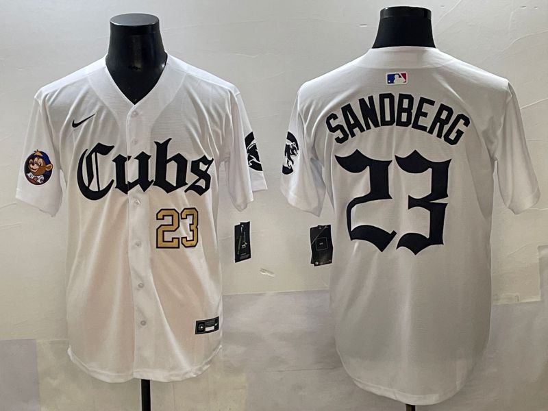 Men 2025 Chicago Cubs 23 Sandberg White Five generations Joint Name Nike MLB Jersey style 7